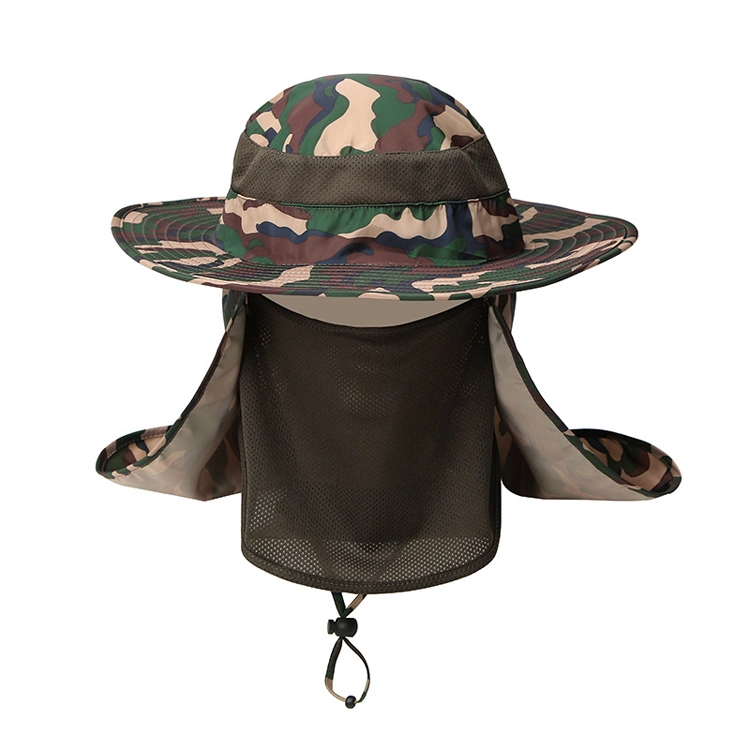 Men Camouflage Fishing Hat Nylon Breathable Bucket Hat with Face Cover Sun Protection Hat