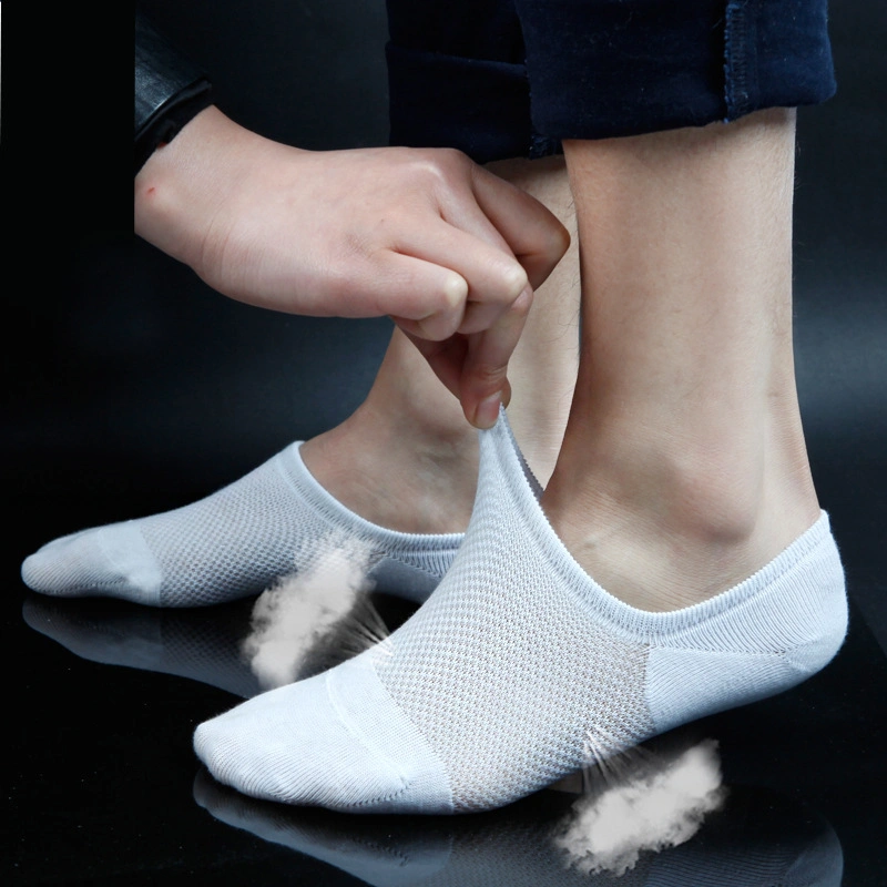 Summer Men Thin Nonslip Bamboo Cotton White Black Gym Mesh Ankle Invisible Boat Socks Cotton Loafer Sock No Show Socks Low Cut Ankle Socks