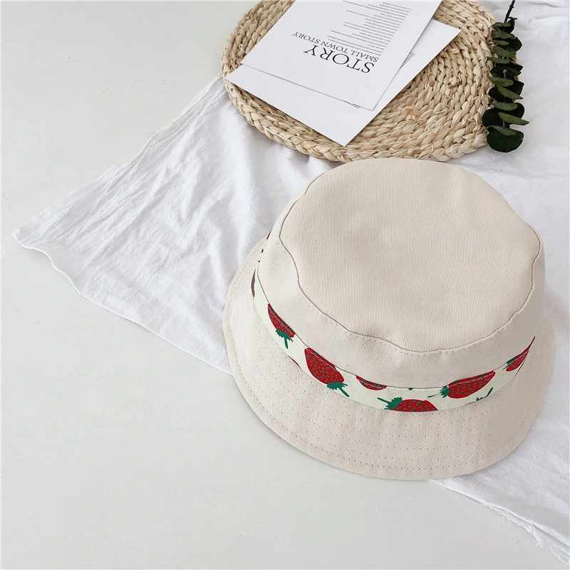 Children's Bucket Hat with Strawberry Print and Big Edge Fisherman Hat