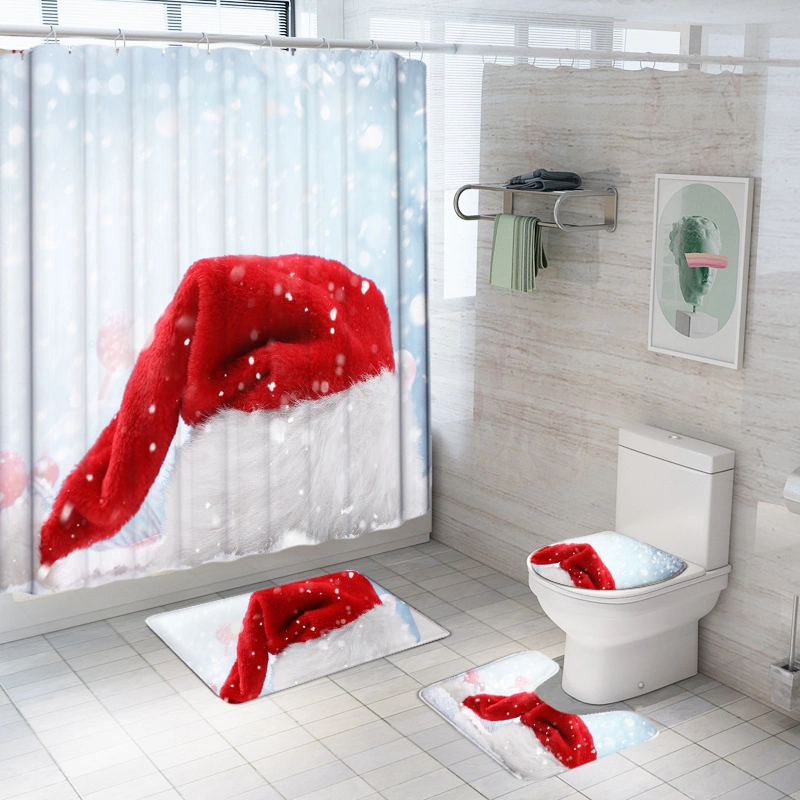 Bathroom Rug Set for Christmas Shower Curtain Non Slip Mat Bathroom Rug Set 4 Piece