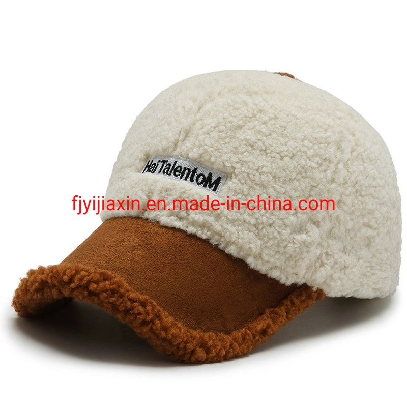 Autumn and Winter Lamb Wool Embroidered Baseball Cap