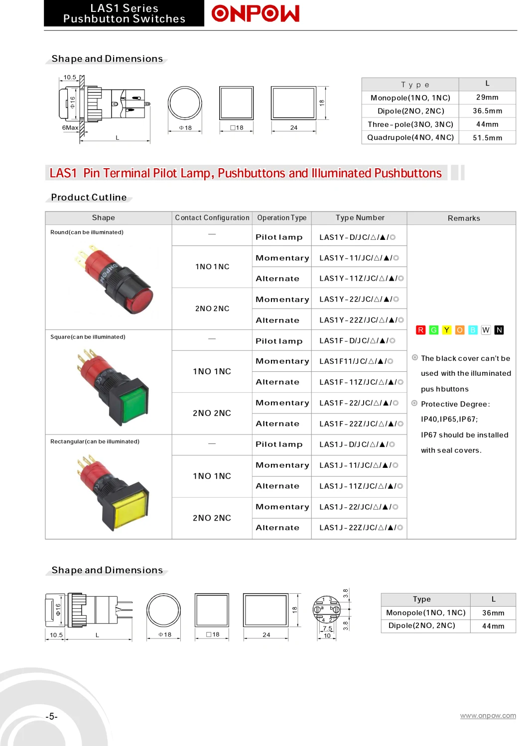 Onpow 16mm IP40 Rectangular Selector Switch (LAS1J-11X/2/JC) (Dia. 16mm) (CE, CCC, RoHS, REECH)