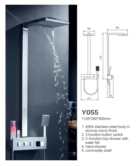 Woma 4 Function SS304 Shower Panel with Hand Shower in Chrome Mirror Finish (Y055)