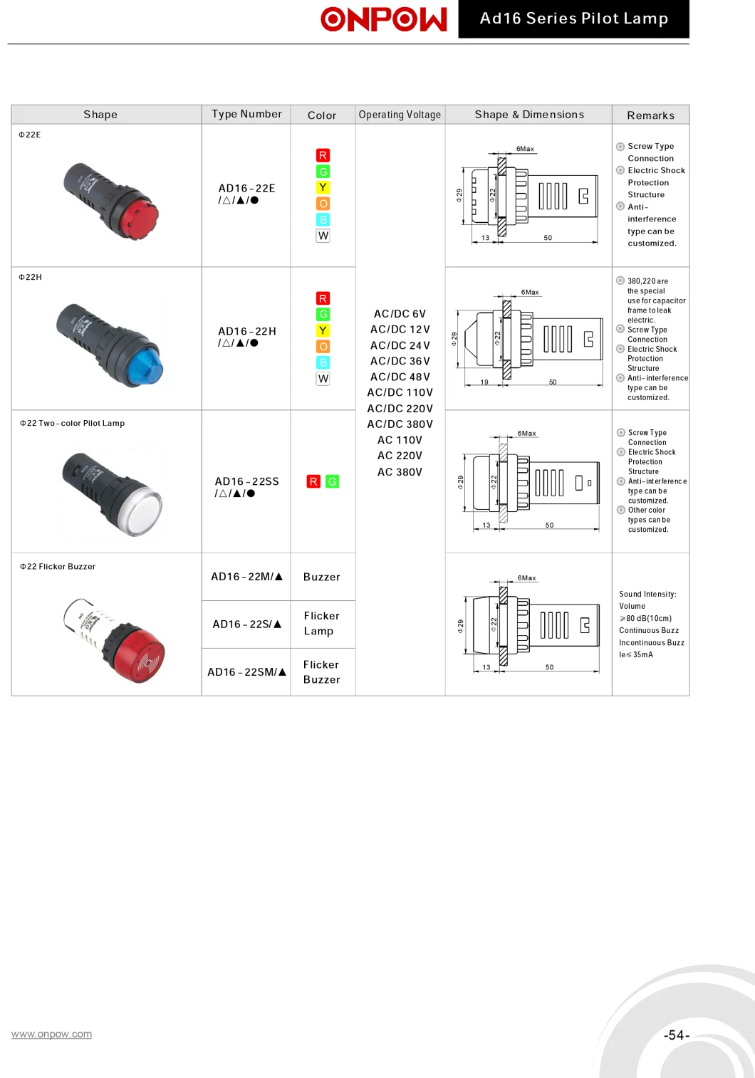 Onpow 16mm Buzzer (AD16-16M/12V, 16mm) CCC, CE,