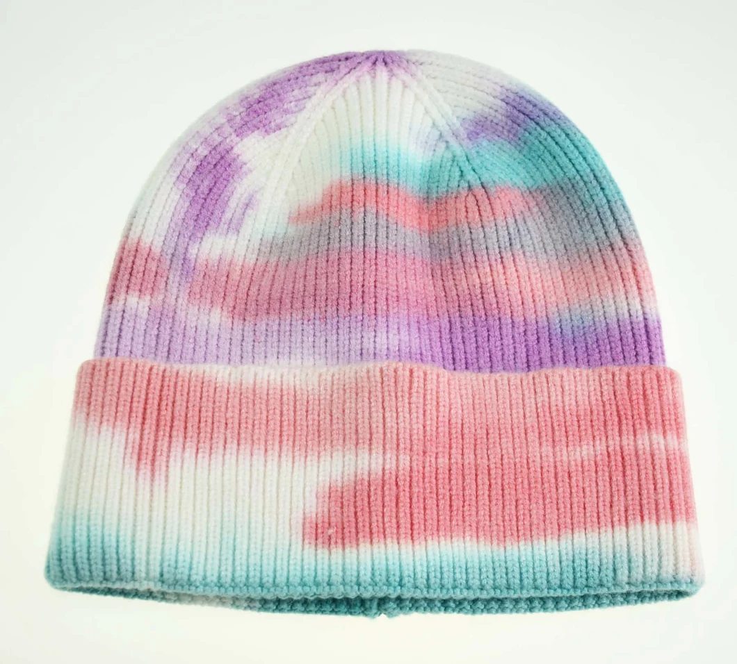 BSCI 100% Acrylic Tie-Dyed Beanie Knitted Hats Warm Hats