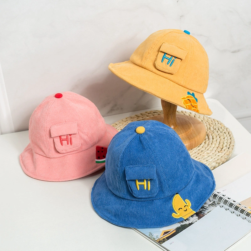 Cute Fruit Embroidery Sun Protection Wide Brim Kids Child Baby Bucket Hat