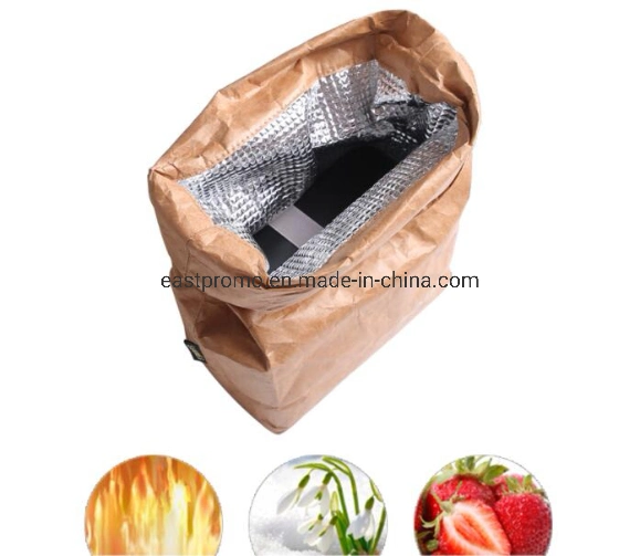 Brown Paper Insulation Lunch Bag Inside with 3mm Pearl Cotton Aluminum Film, Tyvek Picnic Thermal Bag