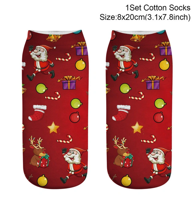 New Christmas Socks Women Cotton Funny Socks with Pattern Print Red Cute Kawaii Female Short Warm Socks High