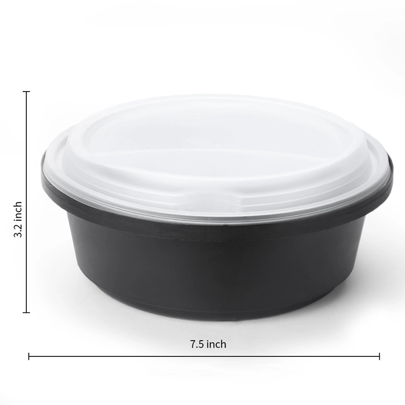 Plastic PP Black Disposable Round Microwave Take Away Bento Lunch Box Container (SZ218-1)