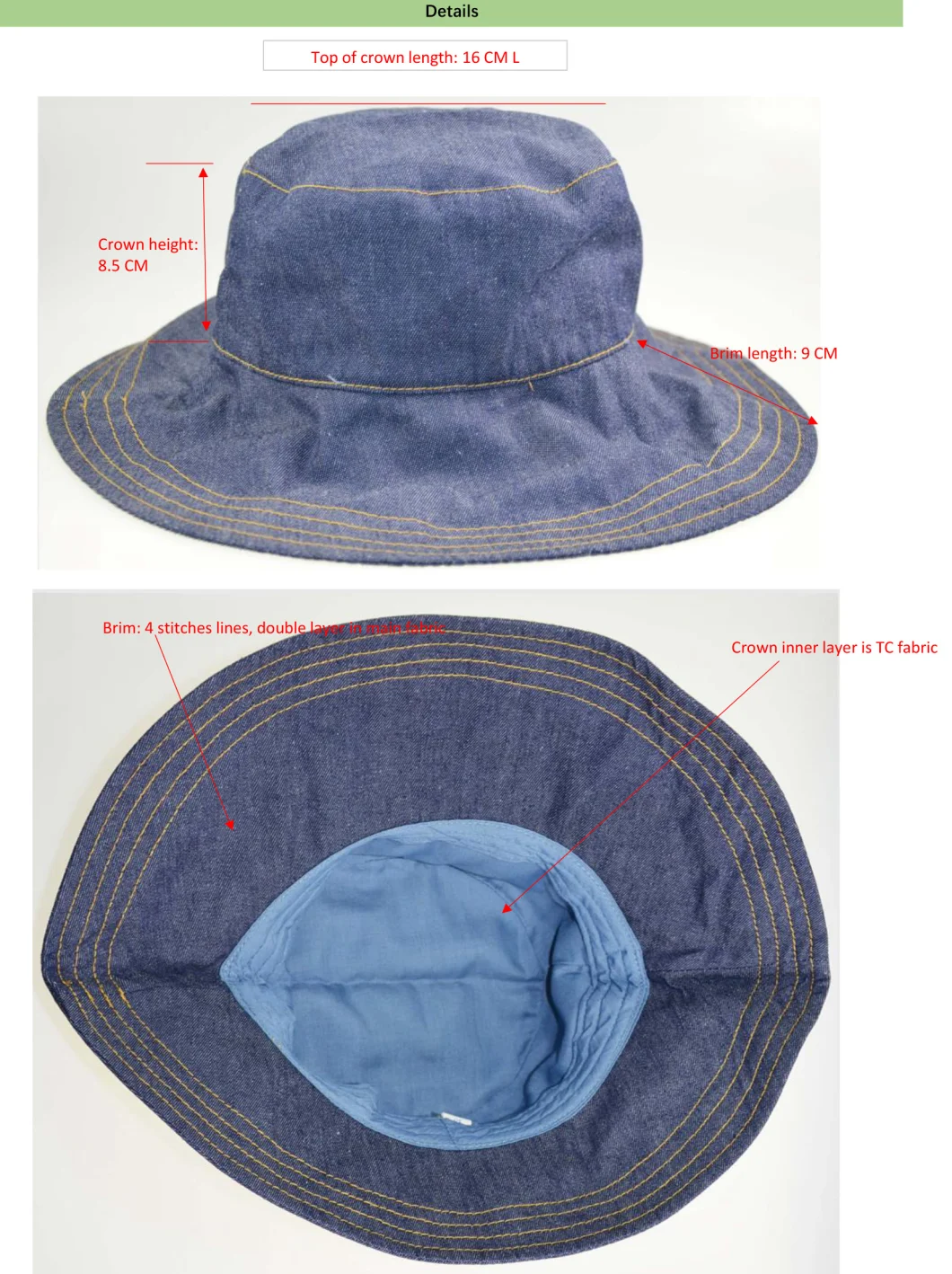 BSCI Cotton Denim Large Brim Summer Bucket Hat