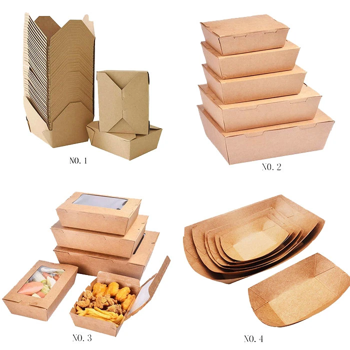 Custom Logo Kraft Paper Disposable Boat Shape Takeaway Container Fast Food Tray Hamburger Hot Dog Snack Salad Lunch Packing Packaging Paper Carton Box