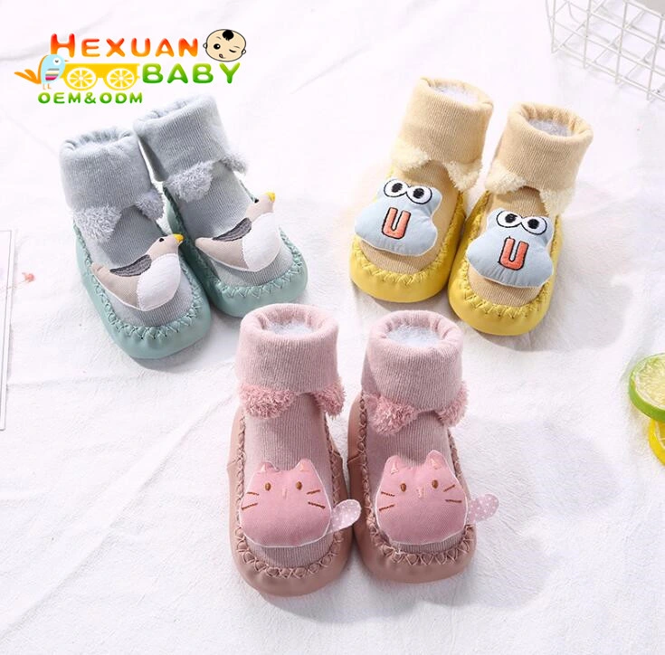 Toddler Shoes Sowinter Fleece Thickening Children Cartoon Floor Non-Slip Baby Socks Rubber Soles