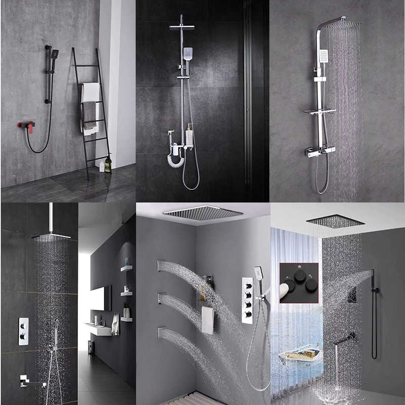 Commercial Standing Waterfall Showering Shower Panel Rainfall 5 In1 Shower Panel System Massage Jets Water Faucet