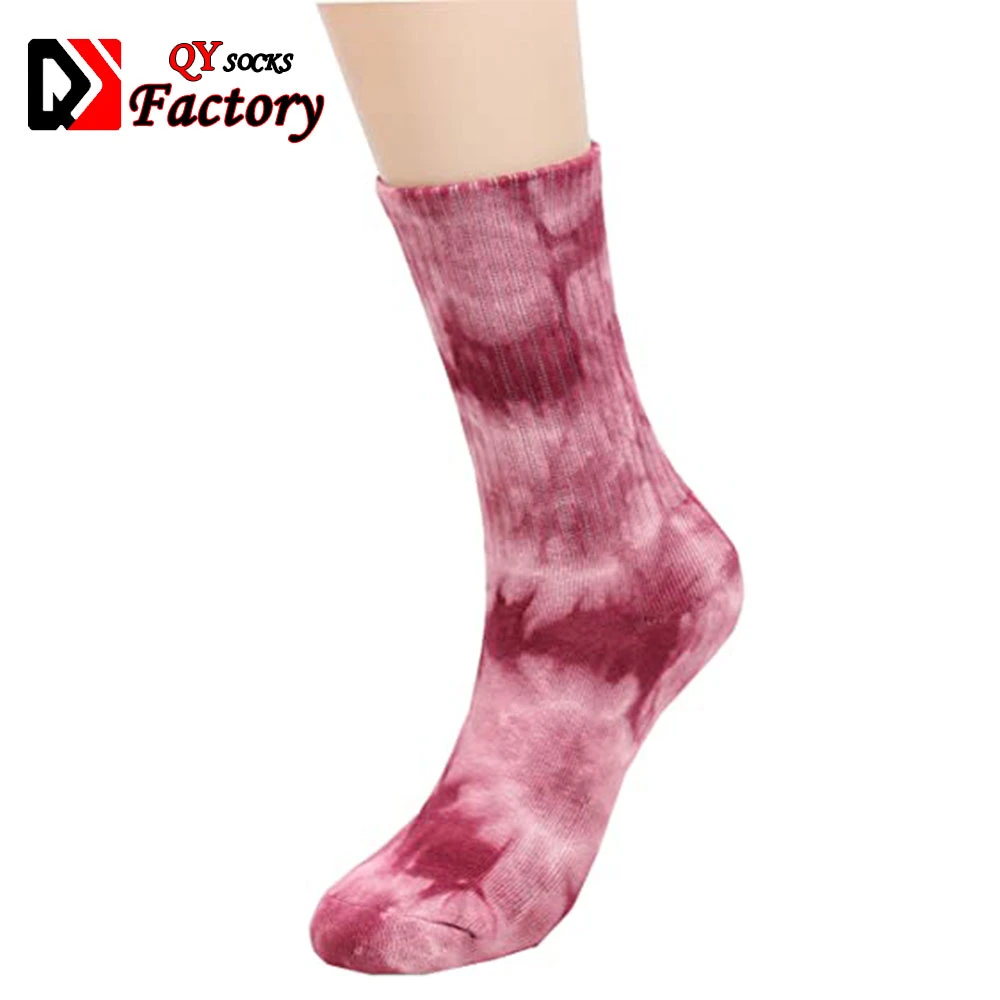 Custom Soft Women Tie Dye Cotton Socks Colored Casual Athletic Crew Socks