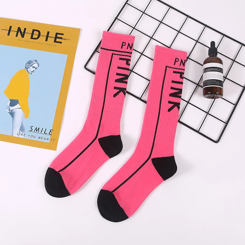 New Women Printed Socks Pink Letters Inscription Black White Cotton Funny Socks