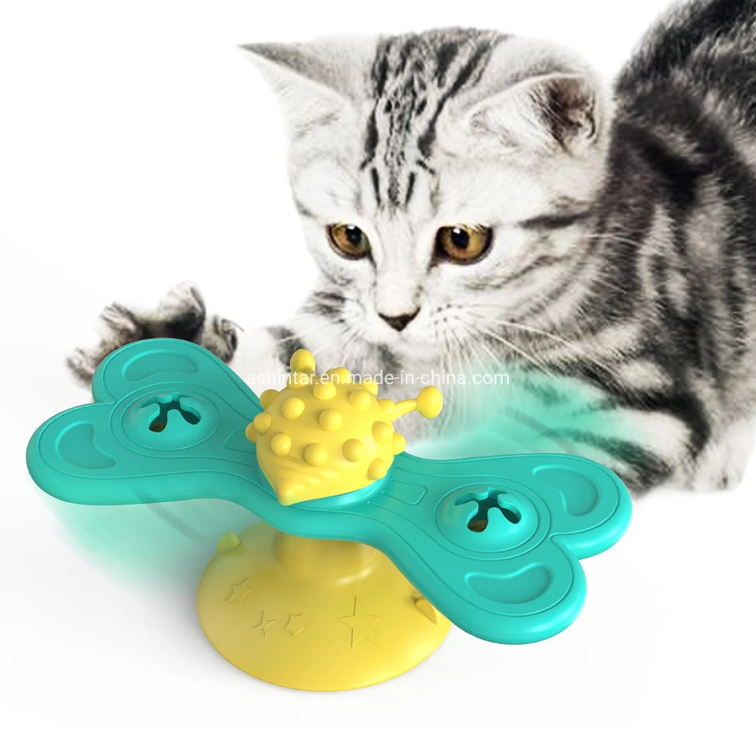 Pet Products Cat Windmill Toy Funny Massage Rotatable Cat Toys with Catnip Ball Teeth Cleaning Toys