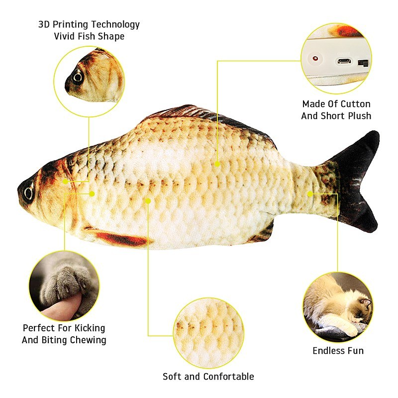 Cat Toy Simulation Creative 3D Fish Shape Cat Toy USB Electric Cat Toy