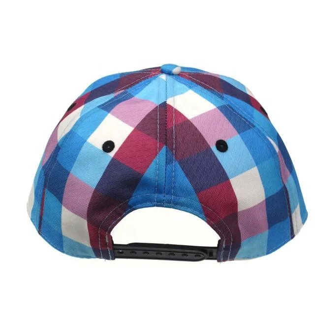Professional Hat Factory Custom Kids Hip Hop Flat Bill Cap Checked Snapback Hats Sublimation