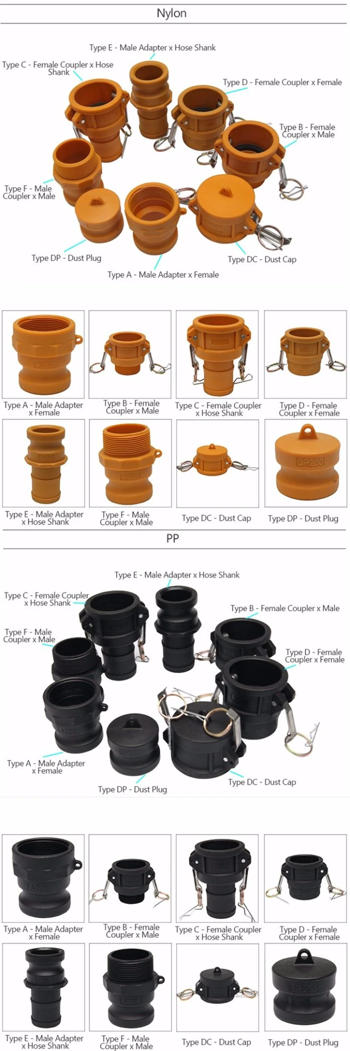 Water Quick Hose Shank Camlock Coupling for PVC Hoses