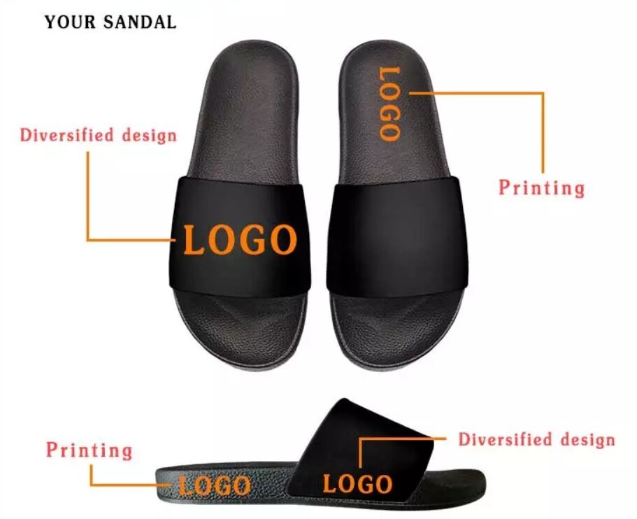 Custom Logo Black Color PU Slide Sandal Bath Shower SPA Pool Slippers