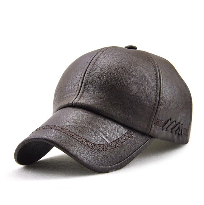 Custom Black Genuine Leather Hat Adjustable Baseball Ball Cap