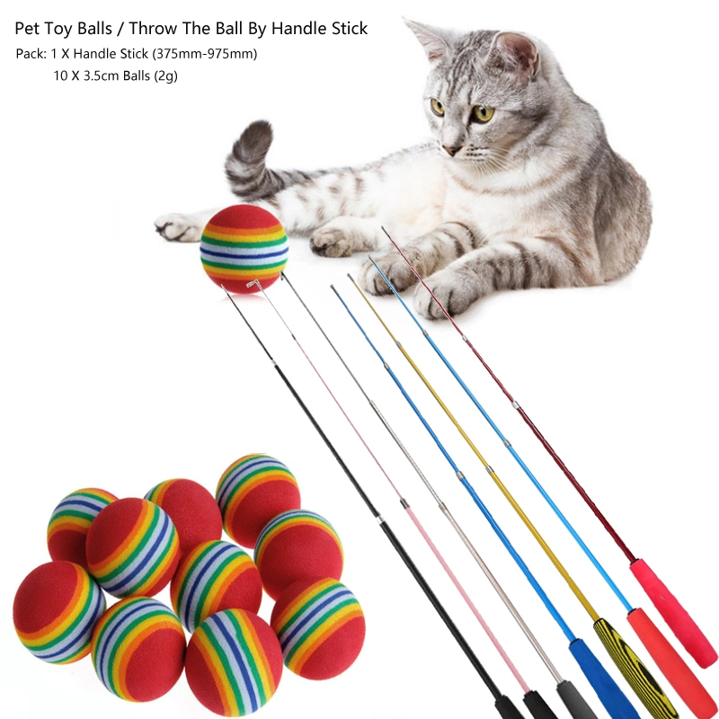 Ext-Length Fishing Cat Rod / Cat Teaser / Pet Toy Cat Amuse Yourself with Ten Rainbow Balls
