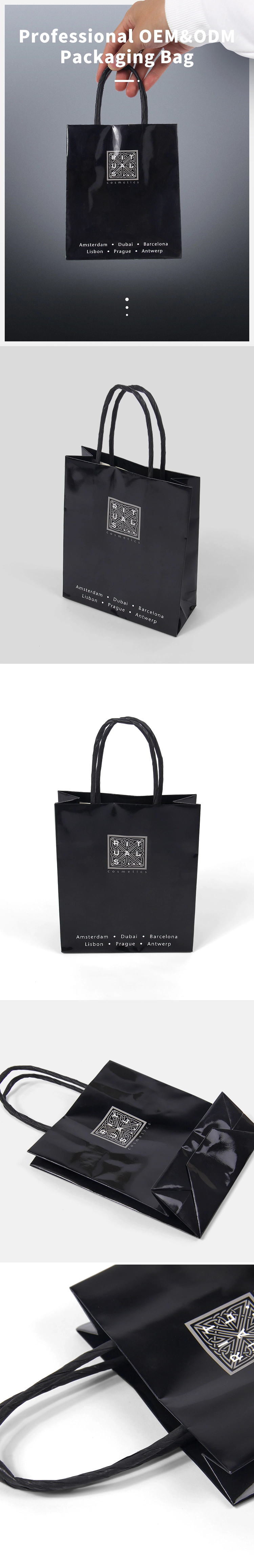 Custom Eco-Friendly Black Kraft Paper Bag 4c Printing Paper Shopping Bag