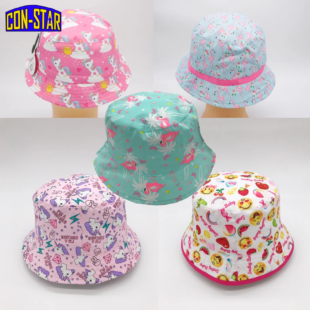 Cotton Poplin Full Printing Hat Kids Hat Bucket Hat OEM Manufacturer BSCI Fama