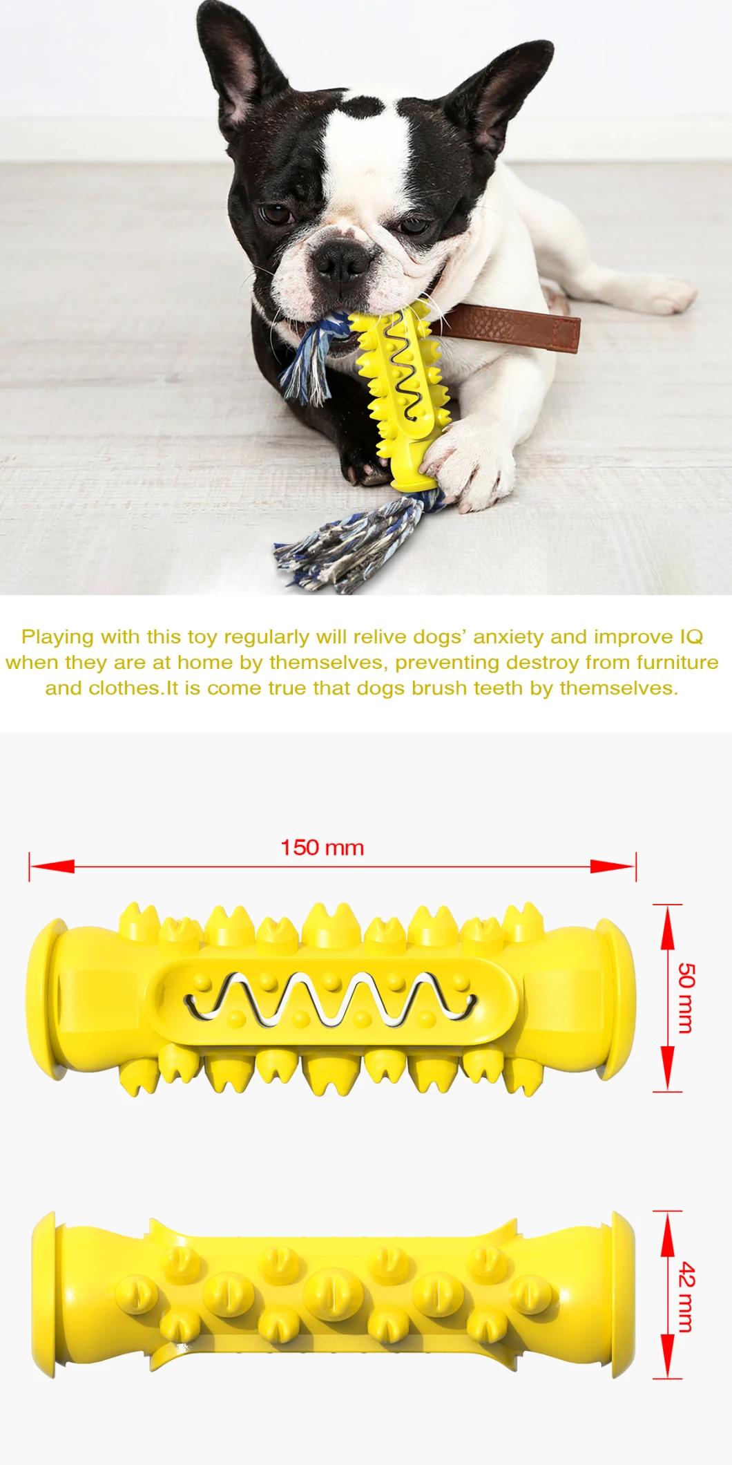 Single Serrated Molar Rod with Rope Pet Dog Chew Toys Pet Molar Stick