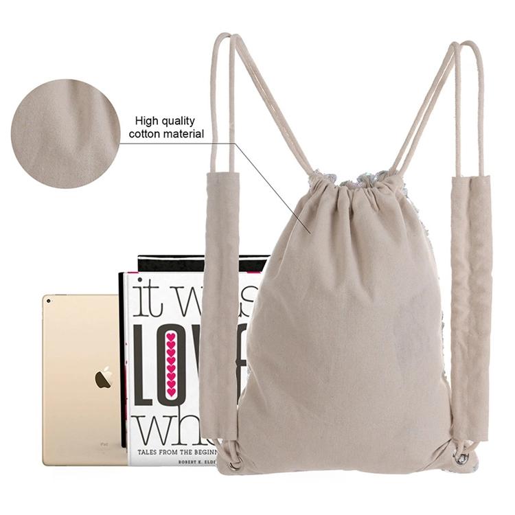 Wholesale Fashion Cotton Drawstring Bag for Girls Sequins Kids Backpack Unicorn Drawstring Backpack