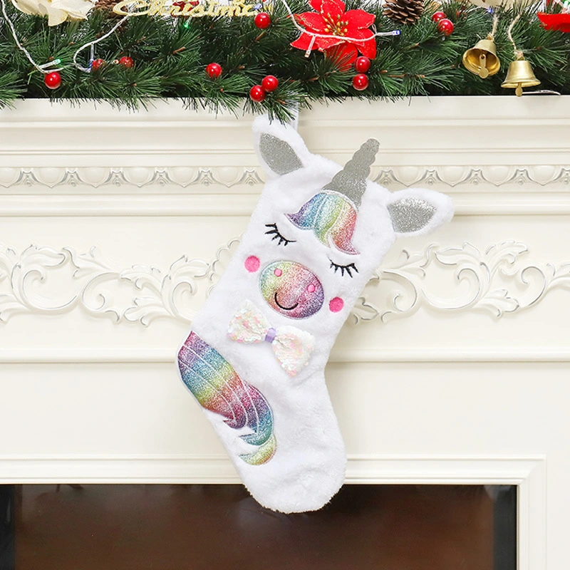 Beautiful Xmas Holiday Decoration Gift LED Lights Christmas Socks Cute Unicorn Light Christmas Stockings