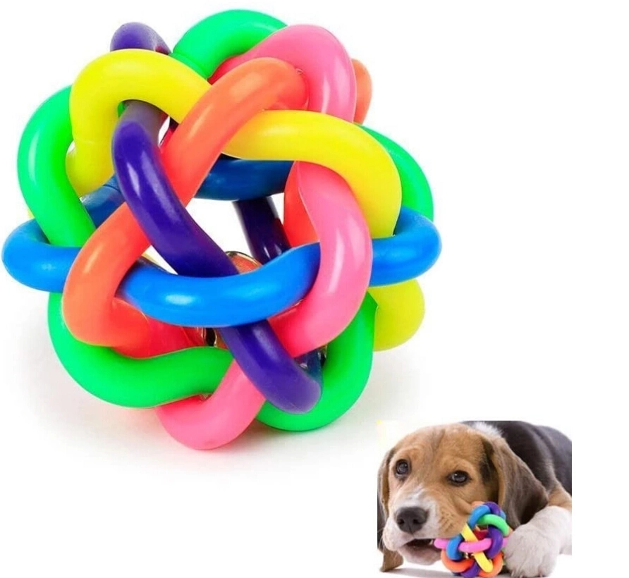 Rainbow Ball Rubbe Dog Toys Colorful Bell Ball Sound Dog Ball