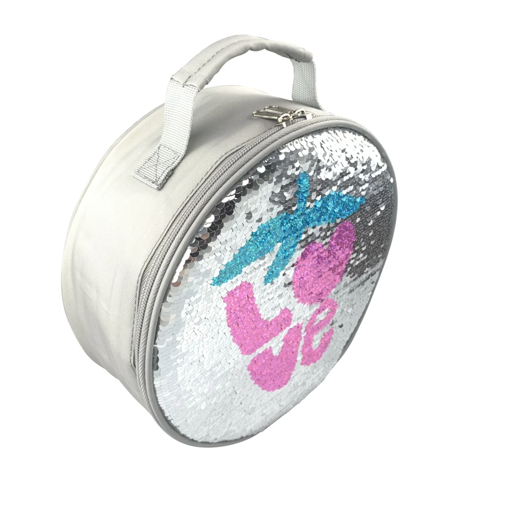 Sequin Flipable Holographic Love Strawberry Round Lunch Bag for Kids