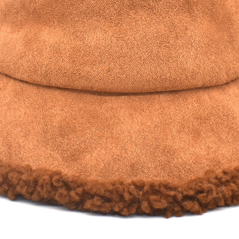 Suede Chunky Traditional Plaid Plush Wool Fur Soft Thicken Warm Winter Bucket Hat Cap