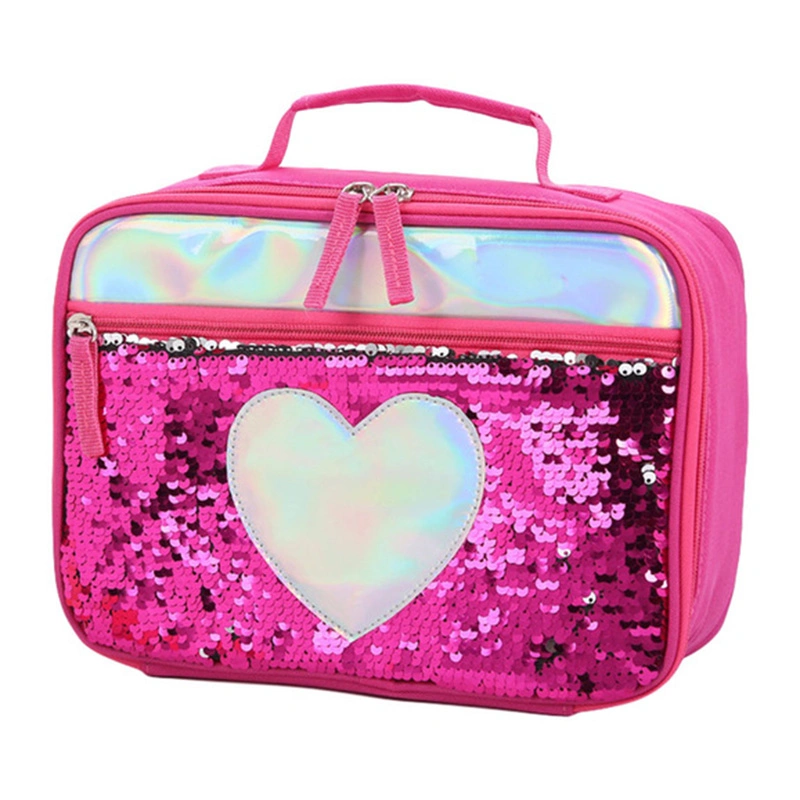 Fashion Sequin Tote Lunch Bag with Heart Pattern
