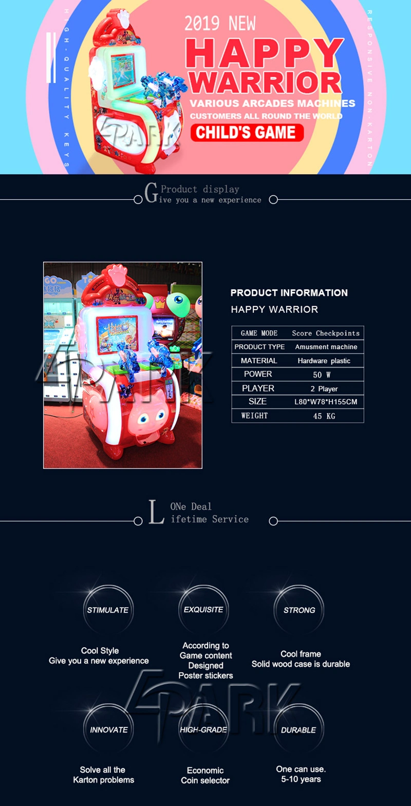 Epark Happy Warrior Red Kids Game Machine Claw Machine Coin Pusher Machine for Sale