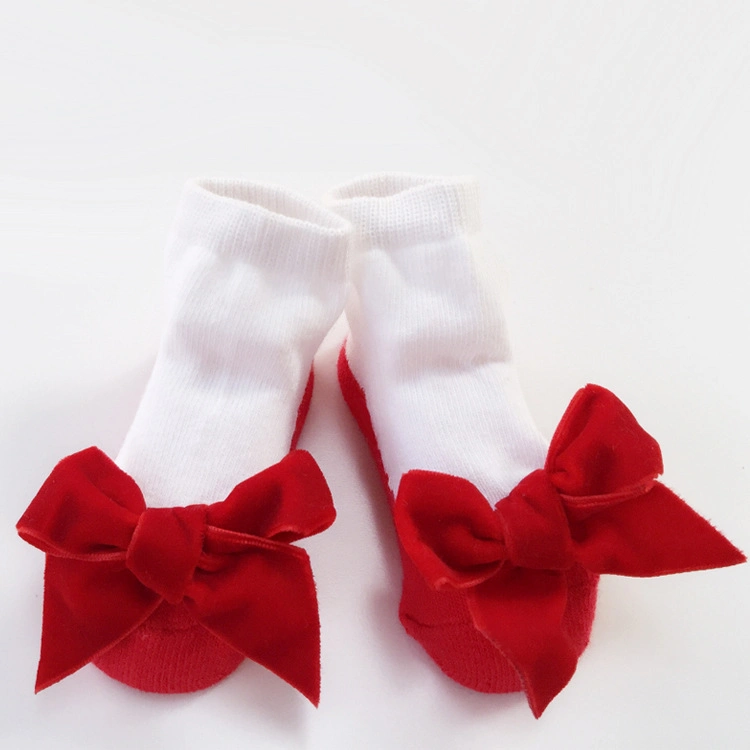 Suede Bow Baby Socks Fall and Winter Hot Style Cute Princess Socks Girls Socks Spring and Autumn European and Beautiful Baby Cot