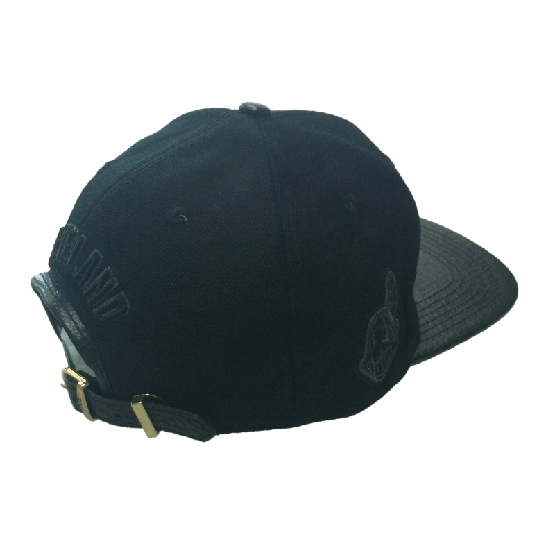 Custom Black Leather Hat 3D Embroidery Basketball Cap Flat Brim Baseball Cap Vintage Snapback Hat