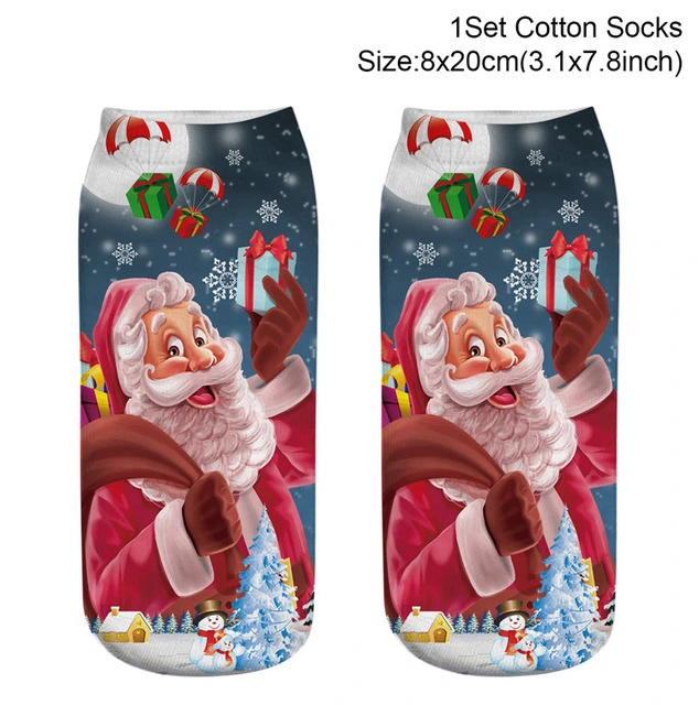New Christmas Socks Women Cotton Funny Socks with Pattern Print Red Cute Kawaii Female Short Warm Socks High Christmas Gift