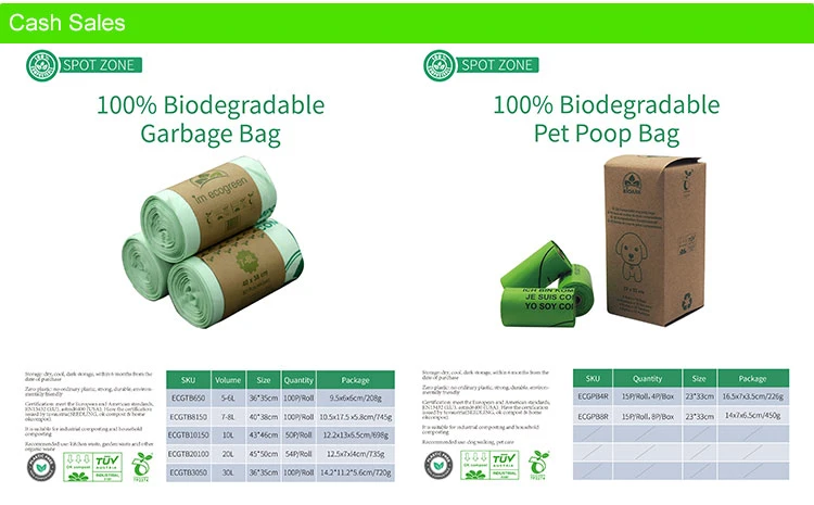 Wholesale Kitchen Garden Home Unscented Leak Proof 100% Compostable Trash Bags Biodegradable Garbage Bags