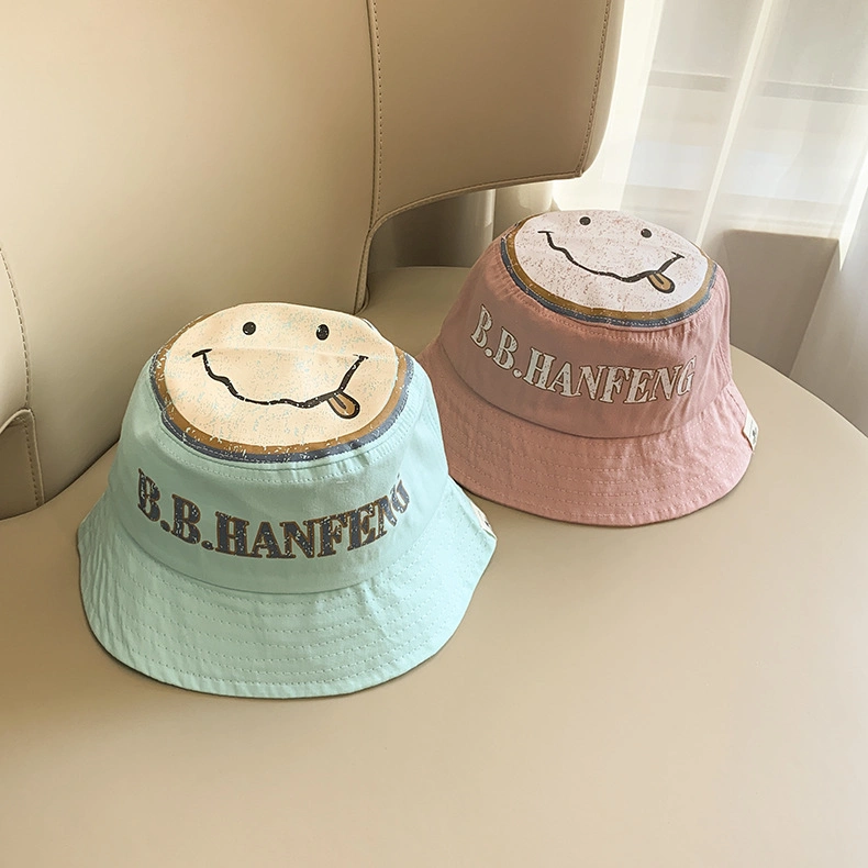 Smiley Letters Children's Fisherman Hat Flat Top Bucket Hat