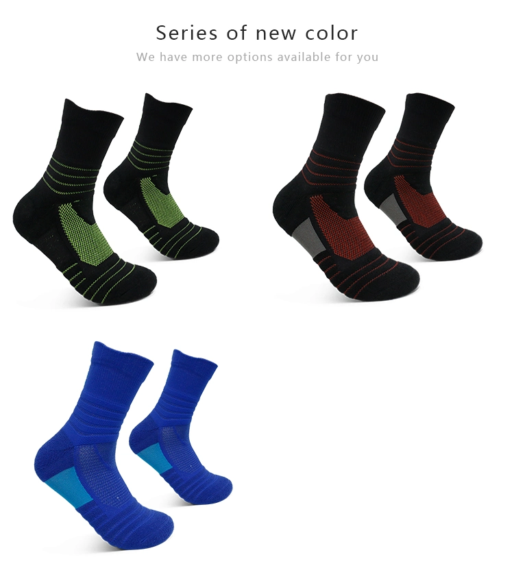 Professional Elite Basketball Terry Socks Gym Men Hiking Skate Volleyball Striped Combed Cotton Men Black Crew Socks