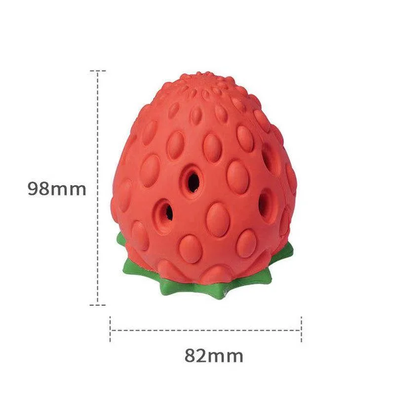 High Quality Portable Food Fruit Leak Ball Dog Bowl Chewing Gum Dispenser Dog Toy for Pet, Rubber Strawberry Dog Treat Dispenser Ball Chew Toy Esg12814