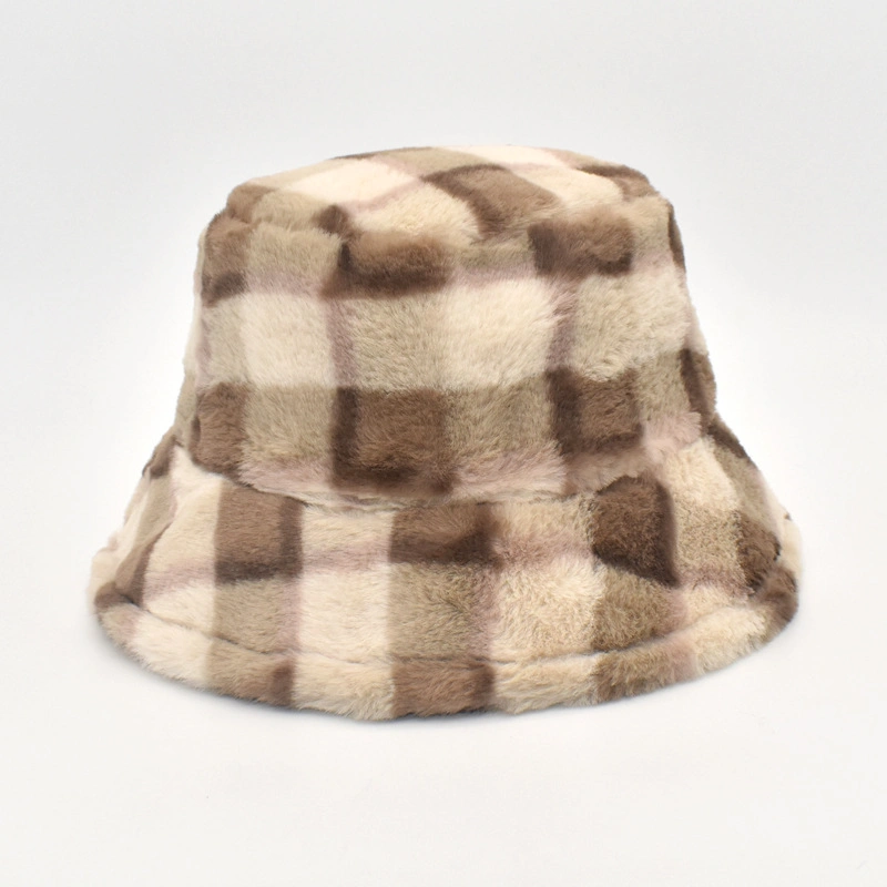 Red Checked Fur Bucket Hat Winter Fashion Bucket Hat