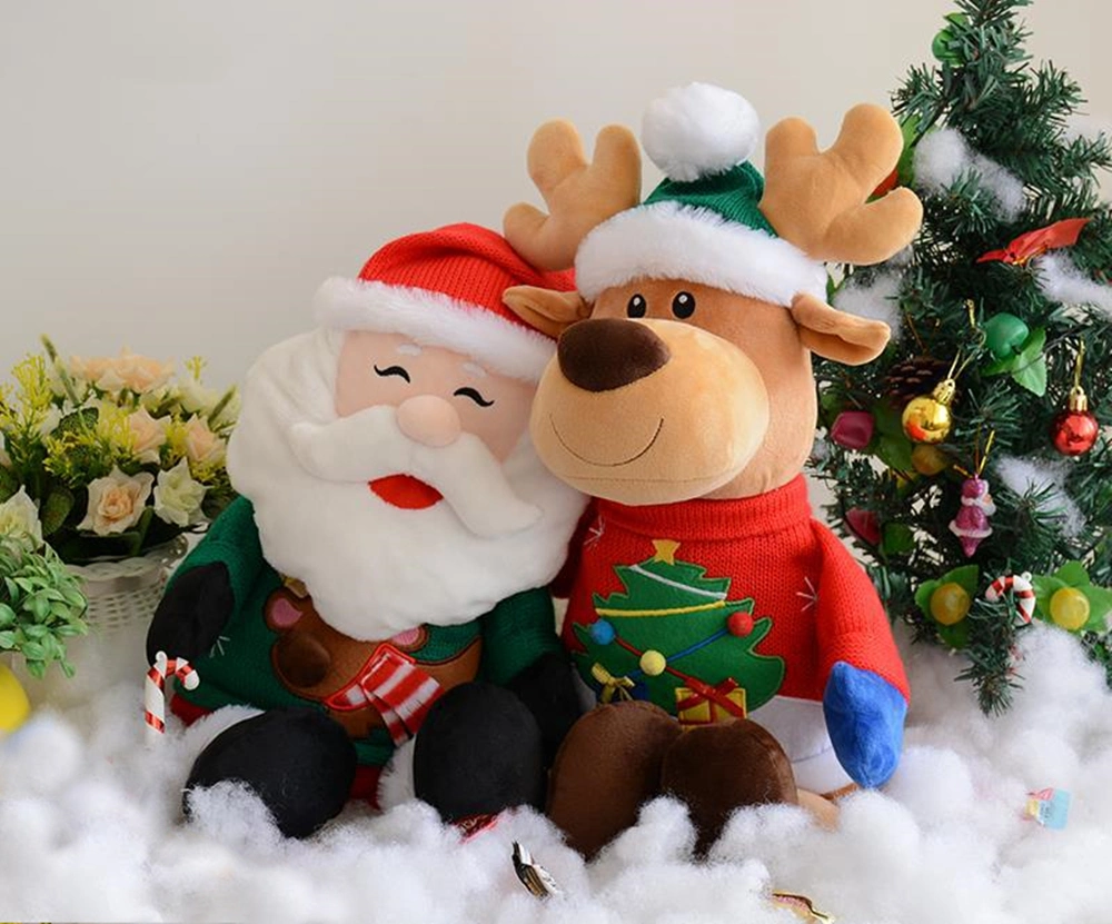 Christmas Toy Santa Claus and Christmas Deer Gift for Child Plush Pillow Soft Stuffed Plush Toy