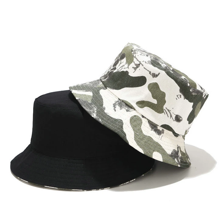 Men and Women Camouflage Summer Bucket Hat Sunscreen Beach Casual Cotton Hat Printing Reversible Fisherman Hat UV Protection Hat Unisex Chapeau