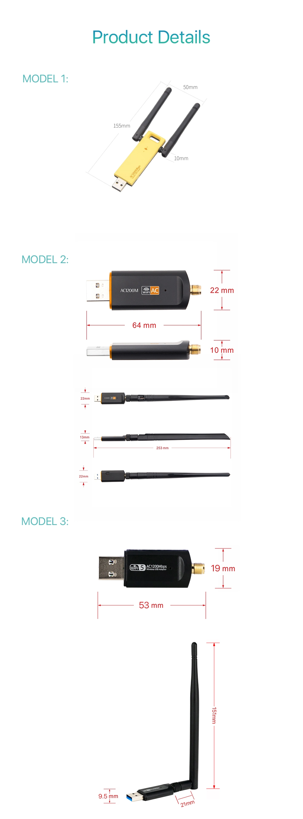 Lyngou LG519 1200Mbps Wireless Portable WiFi Adapter USB WiFi Home Network Mini Adapter