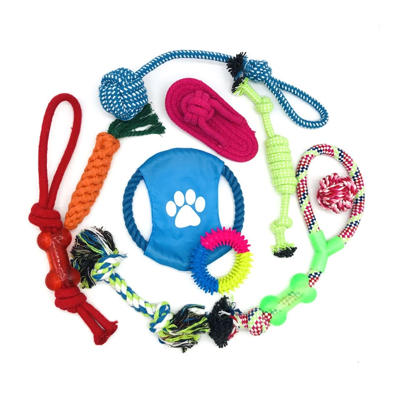 10 Pack Set Ball Rubber Cotton Chew Dog Rope Toy Set