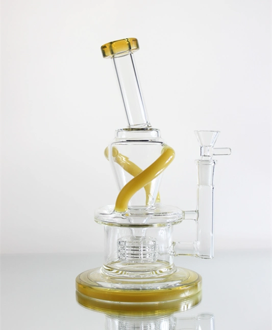 Oil Rig Pipe Glass Water Pipes with Yellow Percolator and 14mm Joint Recycler Glass Pipe