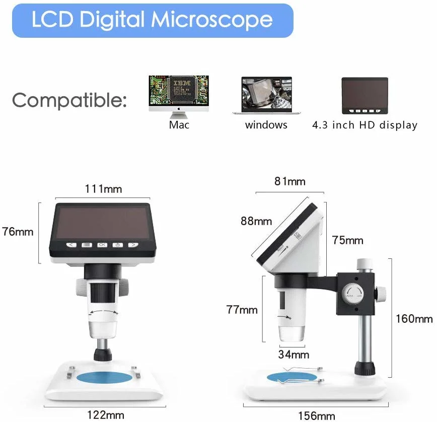 LCD Digital Microscope, 4.3 Inch 1080P Full HD 1000X Microscope Camera with 32g TF Card Compound 2600mAh Rechargeable Battery, 8 Adjustable LED Light Video Came